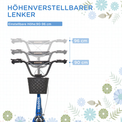 HOMCOM Kinderroller، سكوتر مع بريمسي، إنكل. Korb، höhenverstellbar، للأطفال من عمر 5 إلى 12 عامًا، أزرق+أسود