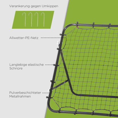 HOMCOM Rebounder für Fußball, 84 x 84 cm Fussball Rebounder mit stufenlos verstellbarem Winkel, Kickback Rückprallwand Fußballtor für Jugendliche Schuss-, Pass- und Ballannahmetraining Schwarz