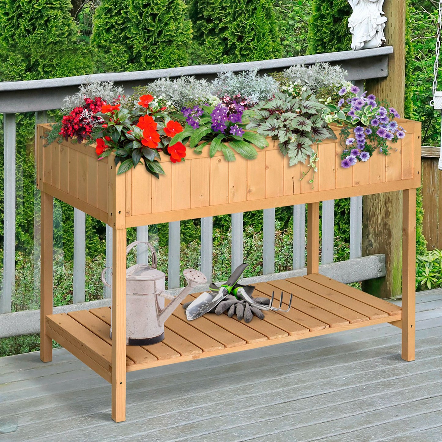 Outsunny Hochbeet 8 Fächer Pflanztisch Blumenkasten Tannenholz 1 Ablage + Abfluss