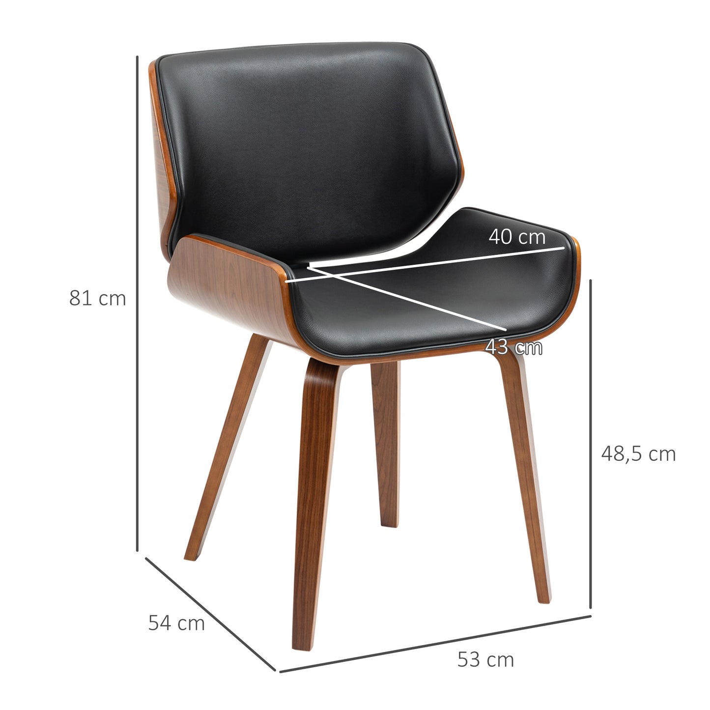 HOMCOM 2er-Set Vintage-Esszimmerstühle, Holz, Stoffbezug, Schaumstoff, Schwarz