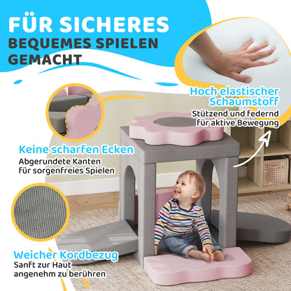 AIYAPLAY 12-teiliges Set Schaumstoffblöcke zum Klettern, Bauen, Krabbeln, Indoor-Spielmatten mit Cordbezug, Grau+Rosa