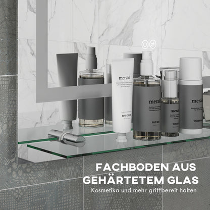 kleankin Badezimmerspiegel mit LED-Beleuchtung, 3 Lichtfarben, Antibeschlag-Funktion, verkabelt, 70 x 50 cm