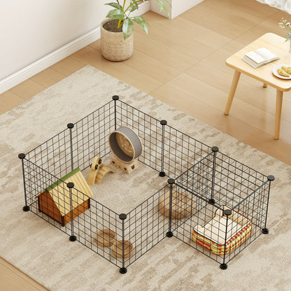 PawHut Gittergehege Freigehege Laufgehege für Kleintiere Laufstall Kleintierkäfig Metallgitter flexibel umformbar أسود 106 × 73 × 36 سم