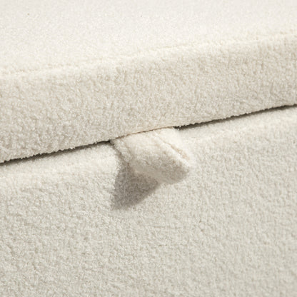 HOMCOM Aufbewahrungs-Hocker, Sitzhocker mit Deckel und Stauraum, Stahlbeine, Polsterhocker mit Fleece-Bezug, Cremeweiß