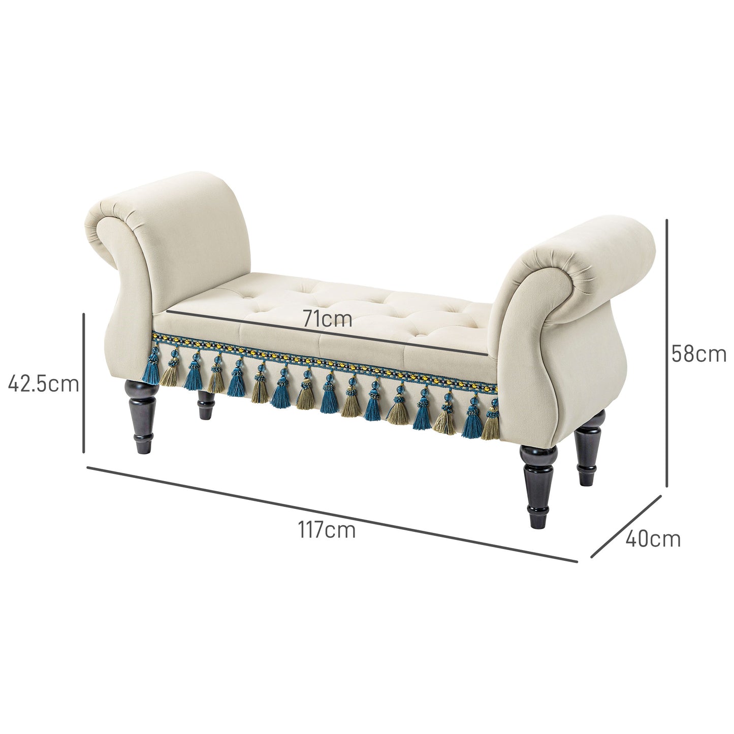 HOMCOM Polsterbank, Sitzbank, Vintage-Design, bis 150 kg, 117x40x58 cm, Beige