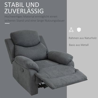 HOMCOM Sessel mit Liegefunktion für Wohnzimmer, 150° neigbar, Leinenoptik, Dunkelgrau