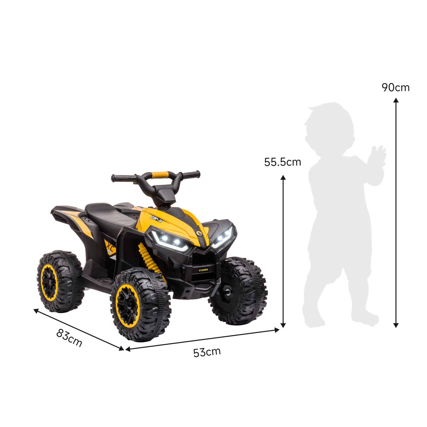 HOMCOM Elektro-Kinderquad, LED-Scheinwerfer, MP3-Player, Stoßdämpfer, ergonomischer Sitz, Gelb+Schwarz
