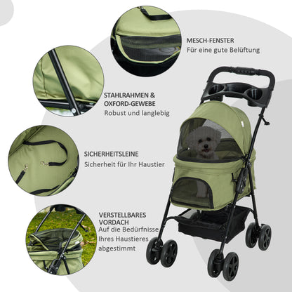 PawHut Hundewagen Hundebuggy, klappbar, 2 Sicherheitsleinen, 2 Becherhalter, 67 x 45 x 96 cm, Khaki