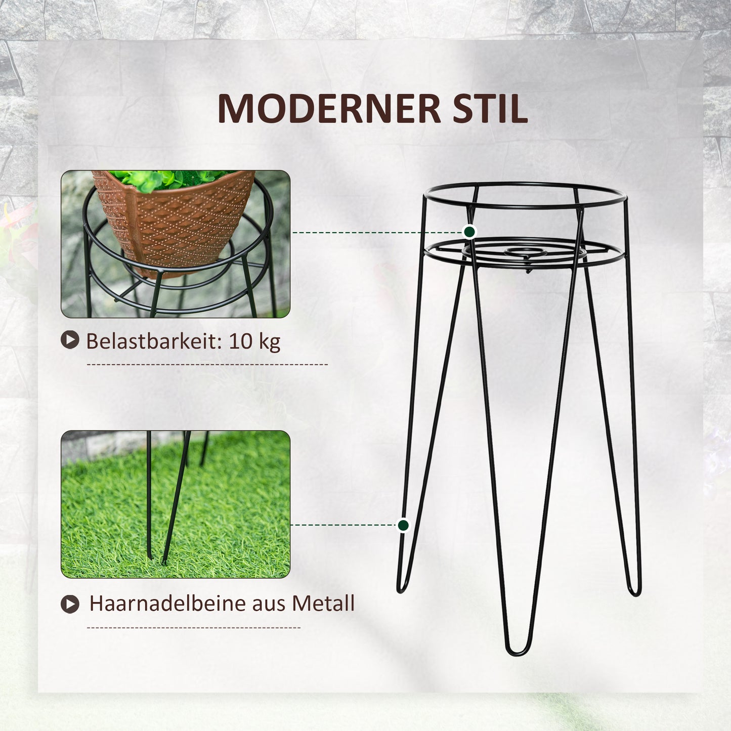 Outsunny Blumenständer 3er Set aus Metall Pflanzenständer Set Blumenhocker Blumentopfhalter Pflanzenhocker für Blumentopf bis Ø16 cm Schwarz