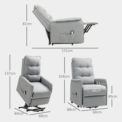 HOMCOM Aufstehsessel, Recliner-Sessel mit Aufstehhilfe, elektrischer Relaxsessel mit Fernbedienung, Seitentasche, Grau