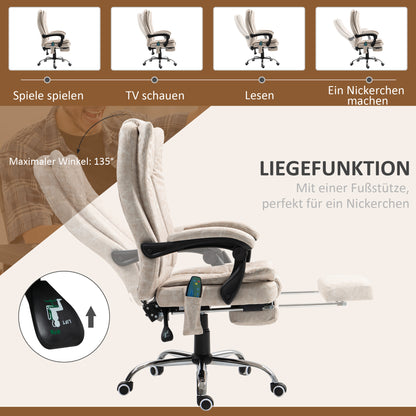 Vinsetto Bürostuhl mit Massagefunktion, Ergonomischer Schreibtischstuhl mit Liegefunktion, Heizfunktion, Seitentasche, Cremeweiß