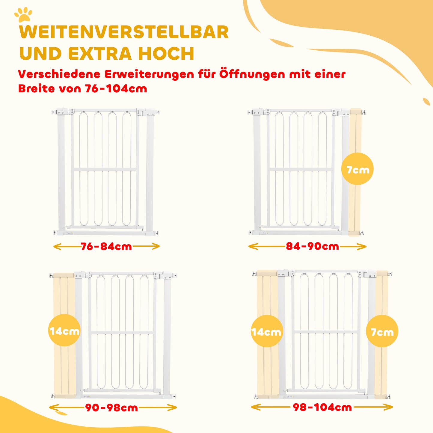 PawHut Türschutzgitter Hund، 76-104 سم Absperrgitter ohne Bohren، Treppengitter