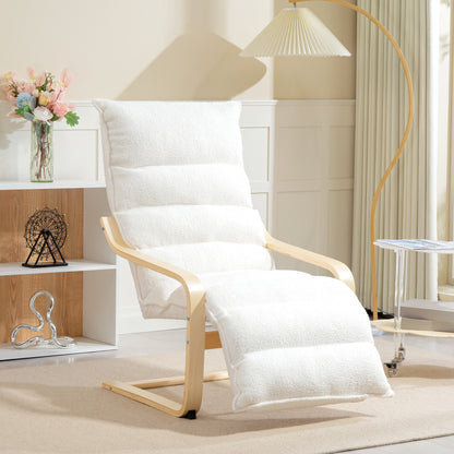 HOMCOM Lounge-Sessel aus Birkenholz، Polstersessel، verstellbare Fußstütze، Weiß