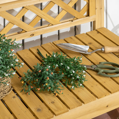 Outsunny Garten-Arbeitstisch, integriertes Edelstahl-Spülbecken, 2 Ablagen, Massivholz, braun, 92 x 45 x 120 cm