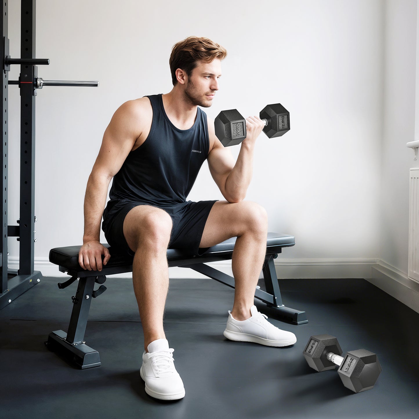 HOMCOM Hanteln mit gerändeltem Griff, Kurzhantel aus Gusseisen, 2 x 12,5 kg für Zuhause, Fitnessstudio, Krafttraining