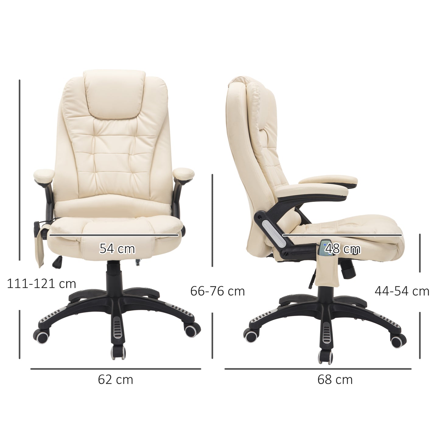 HOMCOM Bürostuhl mit Massagefunktion, Wärmefunktion, höhenverstellbar, Kippfunktion, Massage-Bürostuhl, Cremeweiß + Schwarz