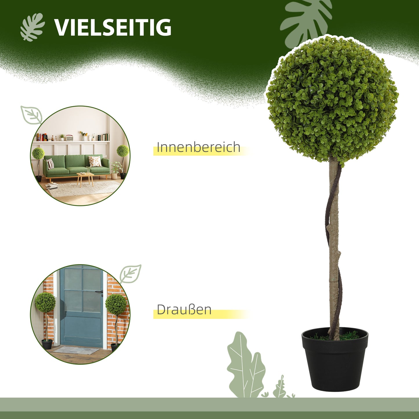 HOMCOM Künstlicher Eukalyptusbaum, 2er-Set, inklusive Topf, pflegeleicht, 90 cm