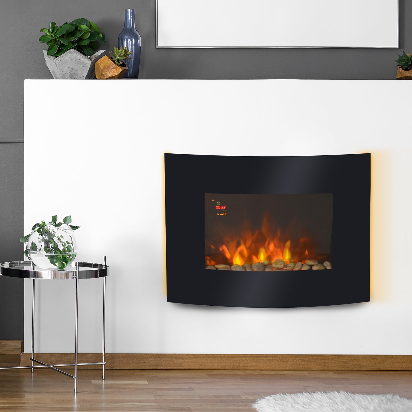 HOMCOM Elektrokamin Kamin Kaminofen Elektrischer Wandkamin 65 x 11,4 x 52 سم