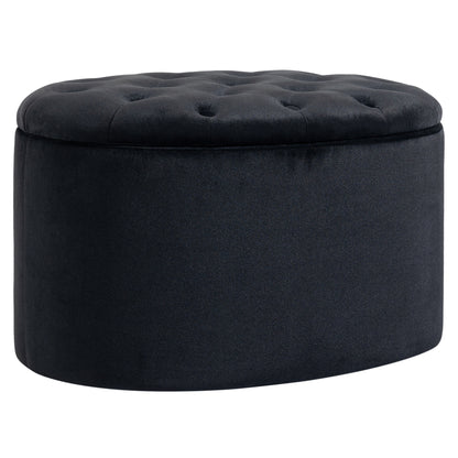 HOMCOM Sitzbank mit Stauraum Polsterbank mit Samtoptik, Sitztruhe Ovale Form, Truhenbank für Wohnzimmer Schlafzimmer Flur 71 x 52 x 42 cm, Schwarz