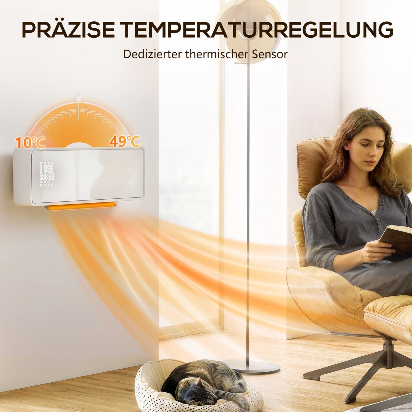 HOMCOM Wandmontierter 2000W Keramik Elektroheizer, Ventilator, Thermostat, Timer, Fernbedienung, Glaspaneel, Weiß