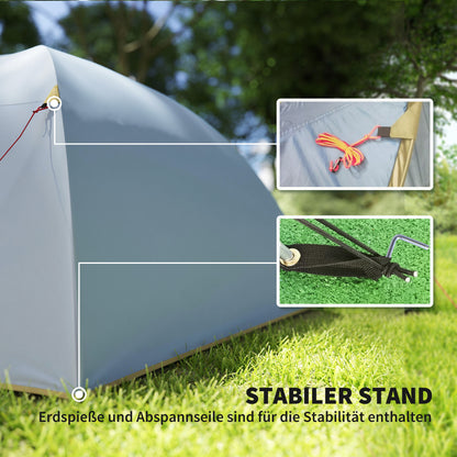 Outsunny Campingzelt für 4 Personen, wasserdicht Tunnelzelt mit 2 Türen Haken Packtasche 3,45 x 2,4 x 1,3 m Hellblau