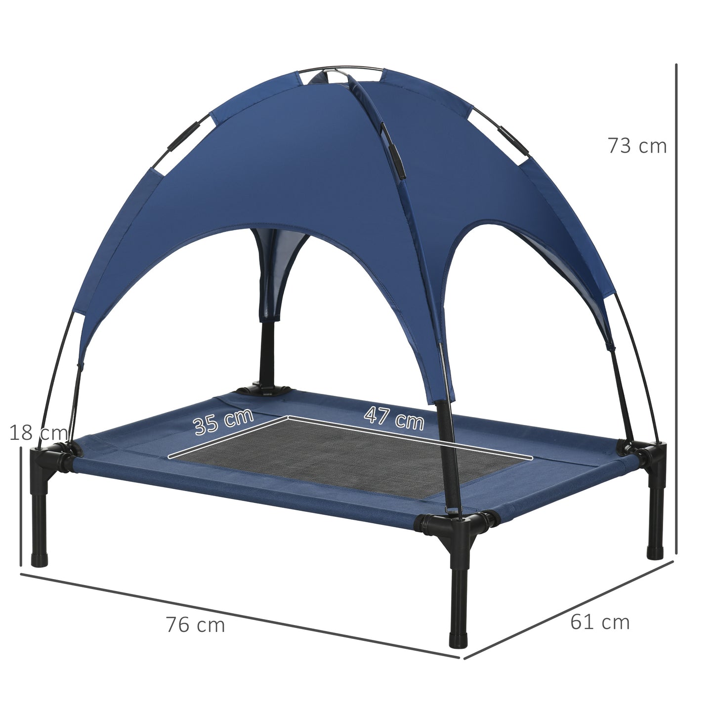 PawHut Haustierbett mit Baldachin, Hundebett, klappbar, wetterbeständig, Blau