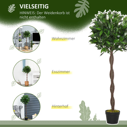 Outsunny 2er-Set Künstlicher Lorbeerbaum, 120 cm, Kunstpflanzen im Zementtopf, Kunststoff-Pflanzen für drinnen und draußen, Grün