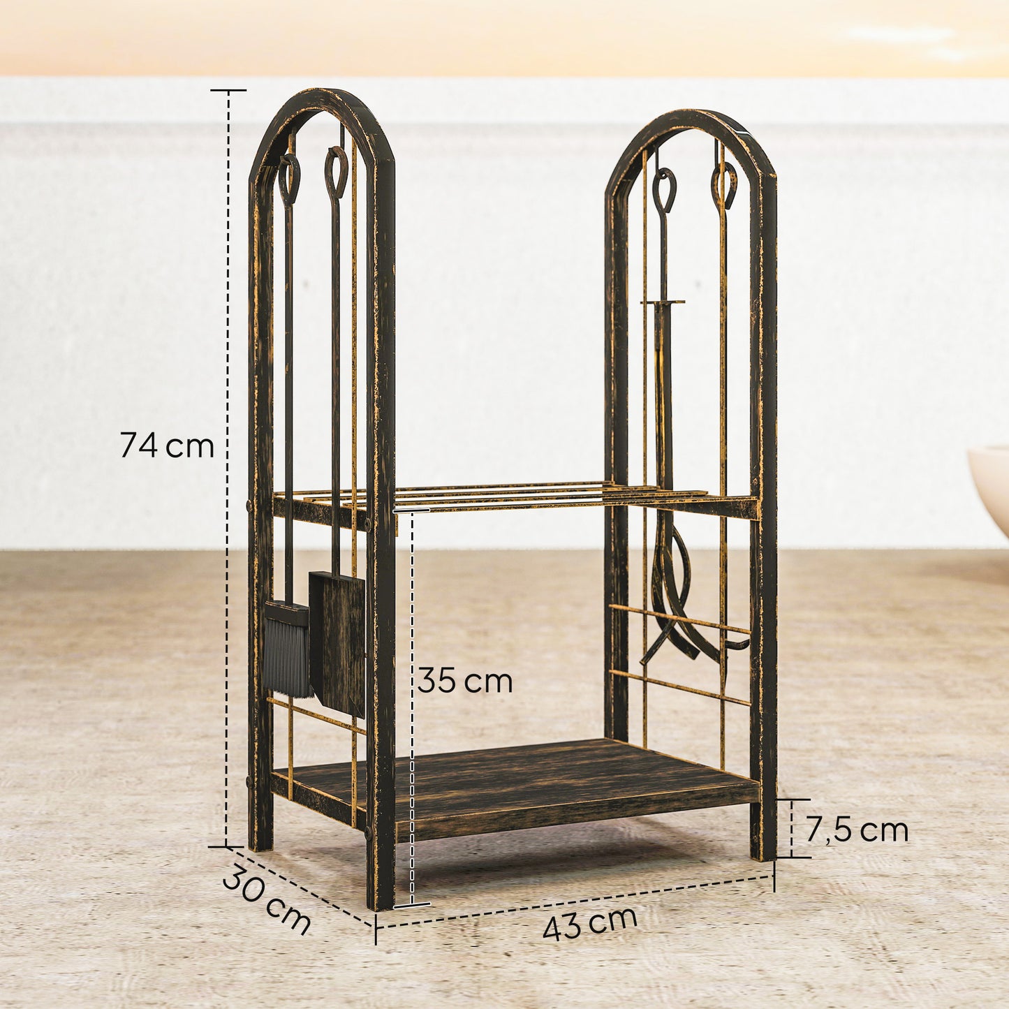 Outsunny Kaminholzregal für innen 43 x 30 x 74cm 2 Ebenen Brennholzregal mit 4 Kaminwerkzeug, هاكن