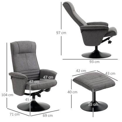 HOMCOM Relaxsessel mit Fußhocker, verstellbare Rückenlehne, 69 cm x 71 cm x 104 cm, Dunkelgrau + Schwarz