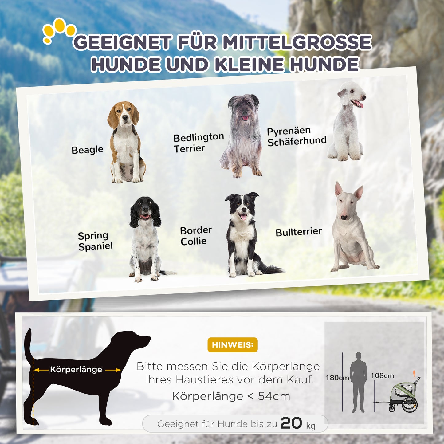 PawHut 2 في 1 Hundebuggy، Hundefahrradanhänger، klappbar، wetterfest، لكلب الصيد بوزن 20 كجم، أخضر