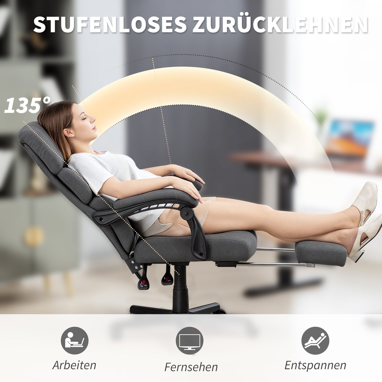 HOMCOM Gepolsterter Bürostuhl mit Samt-Optik, höhenverstellbar, rollbar, Grau