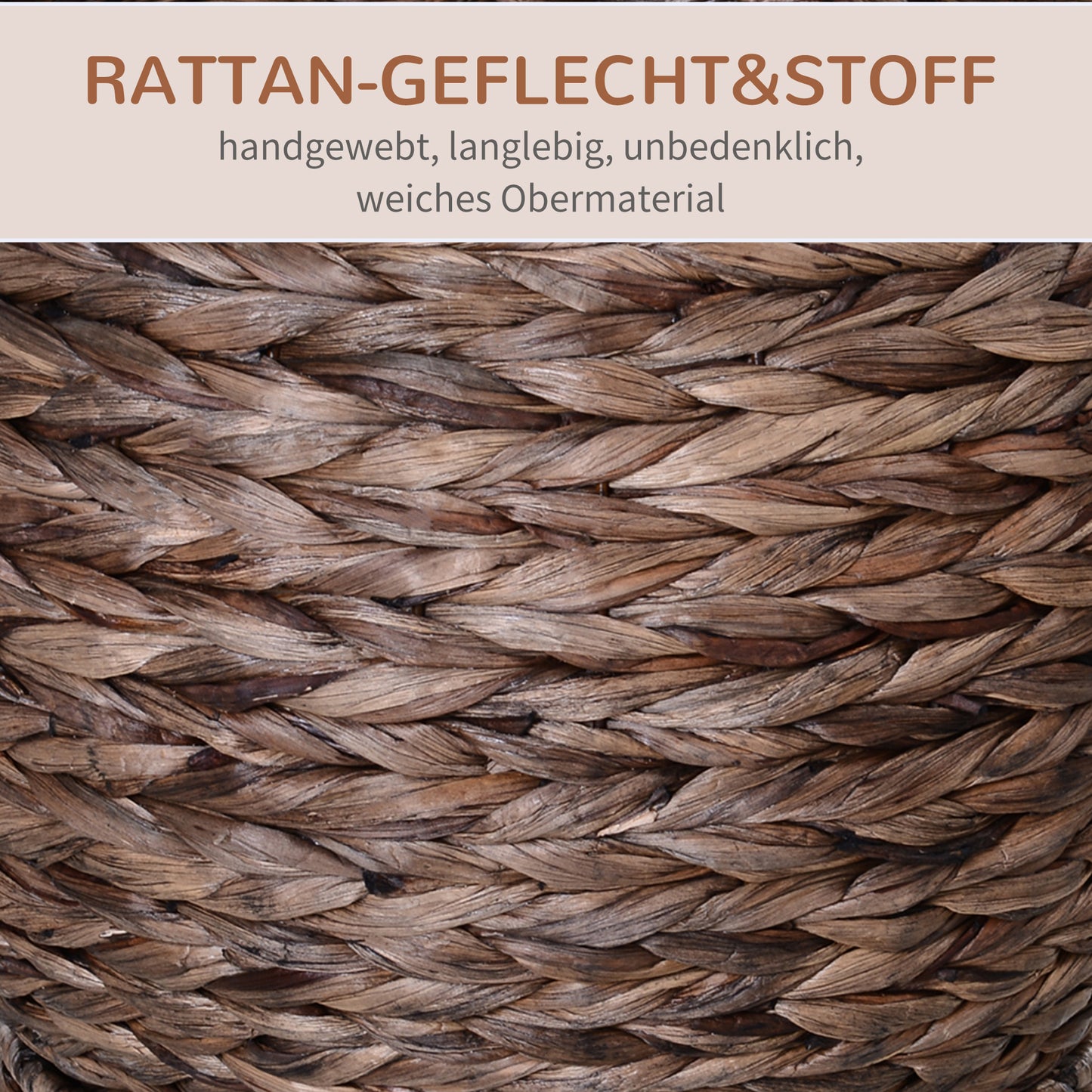 PawHut Katzenkorb aus Wasserhyazinthe inkl. Kissen, Katzenbett, Haustierbett,50 cm x 42 cm x 60 cm, Braun + Beige