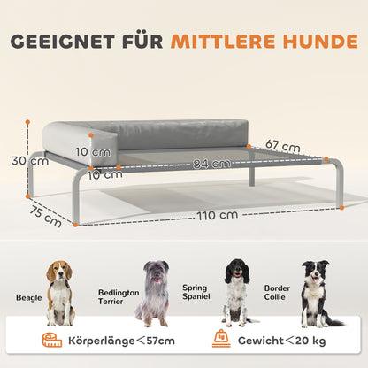 PawHut Hundeliege Outdoor, Erhöhtes Hundebett für Mittelgroße Hunde, mit L-förmige Kissen 110x75x30cm, Hellgrau