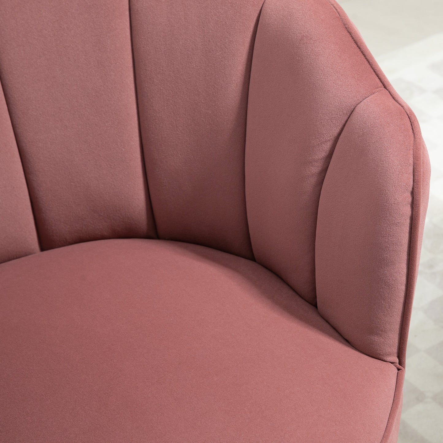 HOMCOM Sessel Wohnzimmer Loungesessel in Muschelform Relaxsessel mit Holzbeine, Polstersessel Lesesessel mit Samtoptik, Polsterstuhl für Schlafzimmer Rosa