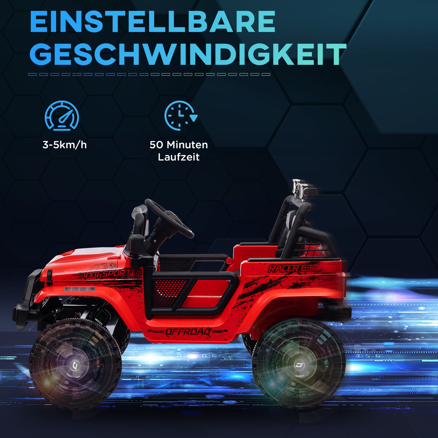 AIYAPLAY Kinder-Elektroauto mit sanfter Federung, fernsteuerbar, LED-Lichter, Hupe, 12V-Motoren, aus Kunststoff und Metall, Rot