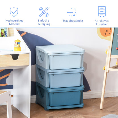 HOMCOM Aufbewahrungsboxen für Kinder, 3 Schubladen, abgerundete Kanten, erhöhtes Design, 37x37x56,5 cm, Blau