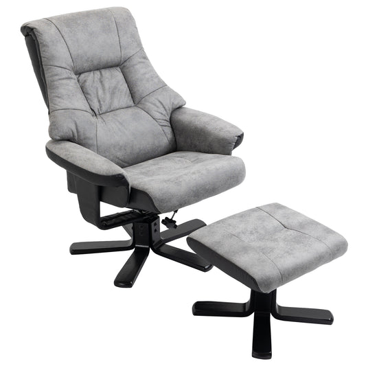HOMCOM Relaxsessel mit Hocker, 360° drehbar, 135° neigbar, atmungsaktiver Bezug, 78 x 82,5 x 109 cm, grau
