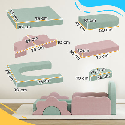 AIYAPLAY 12-teiliges Set Schaumstoffblöcke zum Klettern, Bauen, Krabbeln, Indoor-Spielmatten mit Cordbezug, Grün+Rosa