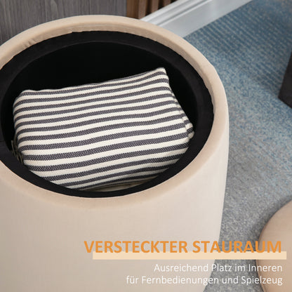 HOMCOM 2-in-1 Hocker in Samtoptik inclusive Stauraum und abnehmbaren Deckel Φ44 سم × 47,5 سم بيج