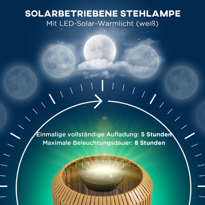 Outsunny Rattan Außenleuchte, Solar Gartenlampe, Einschaltautomatik, LED, wetterfest, Metallrahmen, Ø34 x 130cm, Schwarz/Gelb