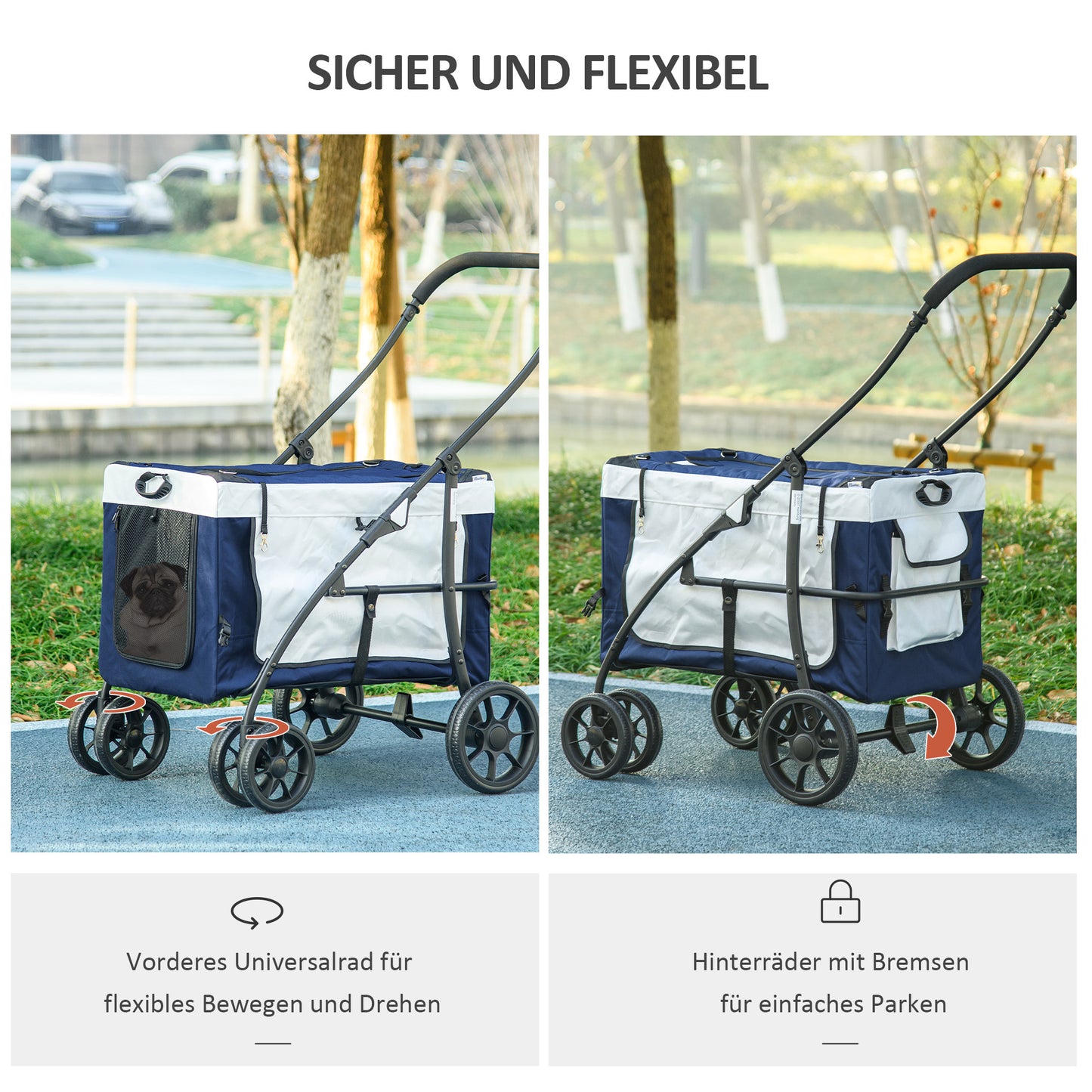 PawHut Hundbuggy Haustierbuggy Haustiertransporter bis 10kg klappbar verstellbare Trageriemen abnehmbarer Korb 81 x 58 x 97,5 سم شوارز + بلاو + فايس