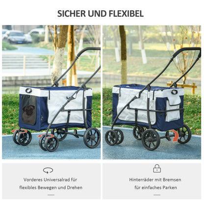 PawHut Hundbuggy Haustierbuggy Haustiertransporter bis 10kg klappbar verstellbare Trageriemen abnehmbarer Korb 81 x 58 x 97,5 سم شوارز + بلاو + فايس