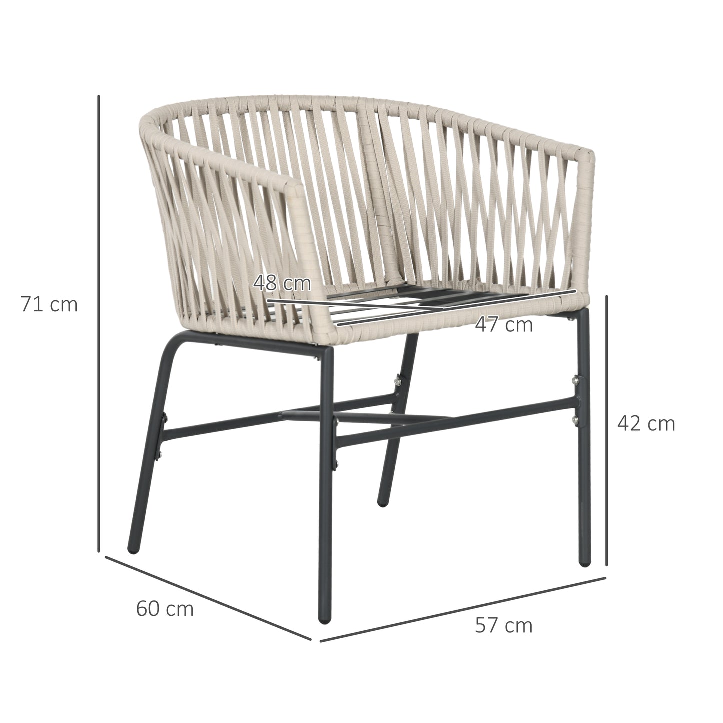 Outsunny Terrassenstuhl 2er-Set، Boho-Stil، bequeme Sitzschal، Sitzauflagen،washbarer Bezug، Metallrahmen، بيج