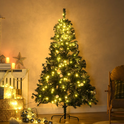 HOMCOM Künstlicher Weihnachtsbaum 180 cm künstlich Tannenbaum mit LED Beleuchtung, Kugeln, Christbaum mit 745 Spitzen, Weihnachtsdeko inkl. Metallständer für Drinnen
