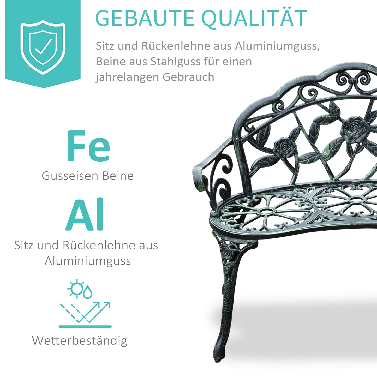 Outsunny 2-Sitzer Gartenbank robust Parkbank Sitzbank mit Rückenlehne Bank 240kg belastbar Gartenmöbel 100 x 54 x 78 cm Antik Grün