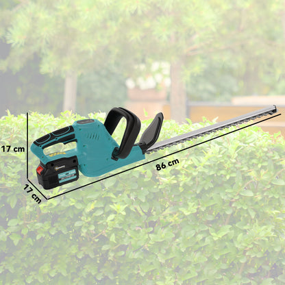 Outsunny Elektro Heckenschere Akku Elektrischer Heckenschneider mit 51cm Schnittlänge Motor, Akku Blau