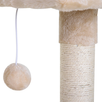 PawHut Kletterbaum Katzenbaum Kratzbaum mit Sisalsäule Plüsch-Hängematte Spanplatte Beige 50 x 36 x 70 cm