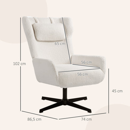 HOMCOM Akzentstuhl, Polstersessel mit Fleece-Bezug, Drehfuß, Metallrahmen, Cremeweiß