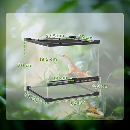 PawHut Glas-Terrarium für Reptilien, erhöhter & wasserdichter Boden, Knopfschloss