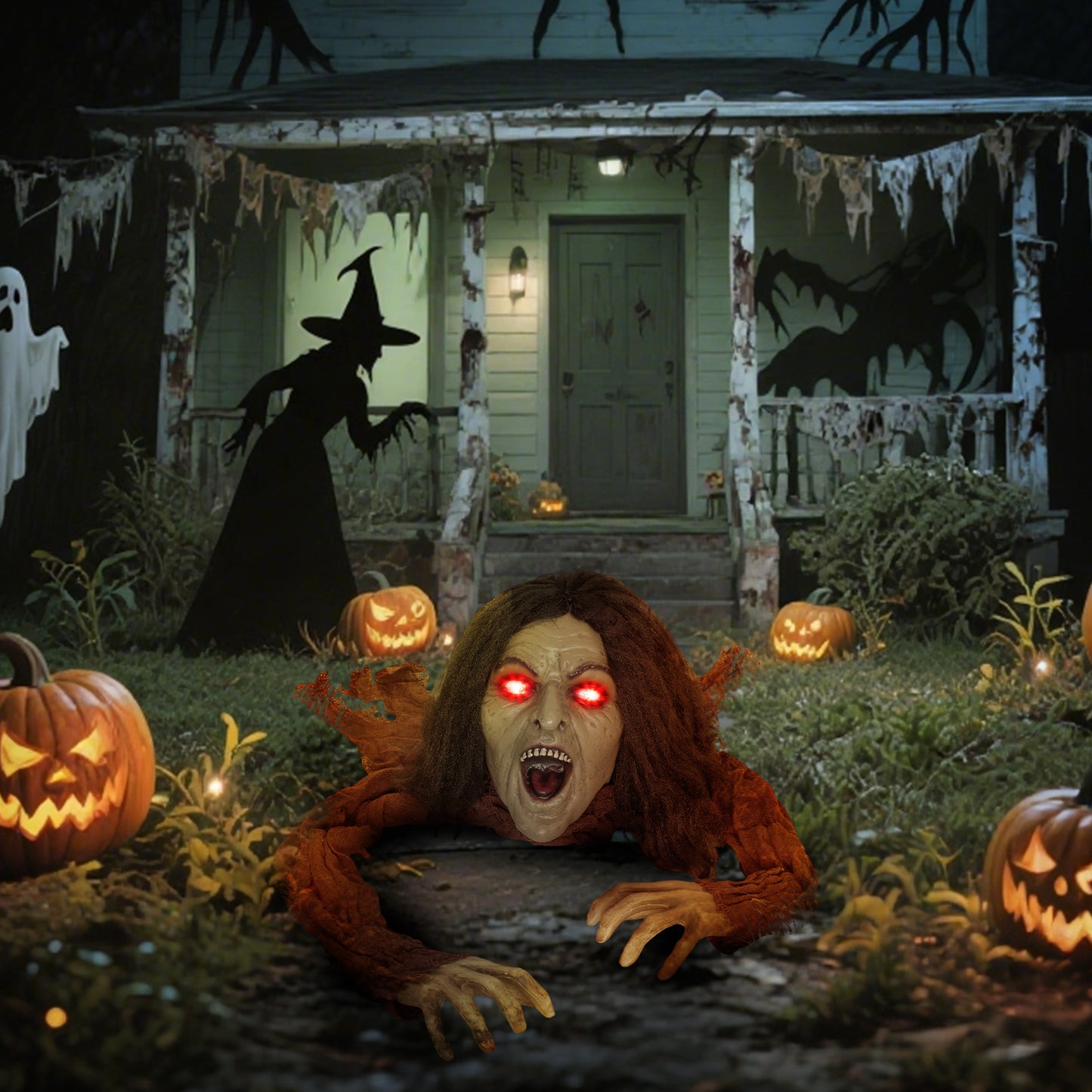 Outsunny Kriechende Zombie-Dekoration für Halloween, Sounds, Lichter, Batteriebetrieb
